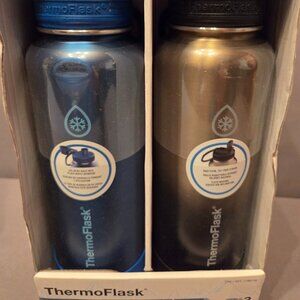 ThermoFlask Stainless Steel 40oz Straw/Spout Lid, 2-pack-Blue and Gray